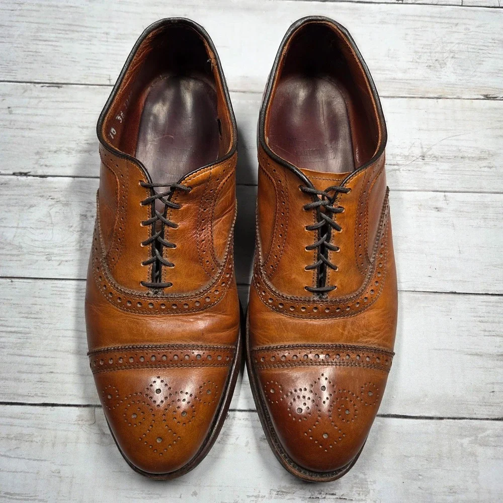 Allen Edmonds Strand Cap Toe Oxford Walnut Leather Mens 10 3E Brogue Damaged